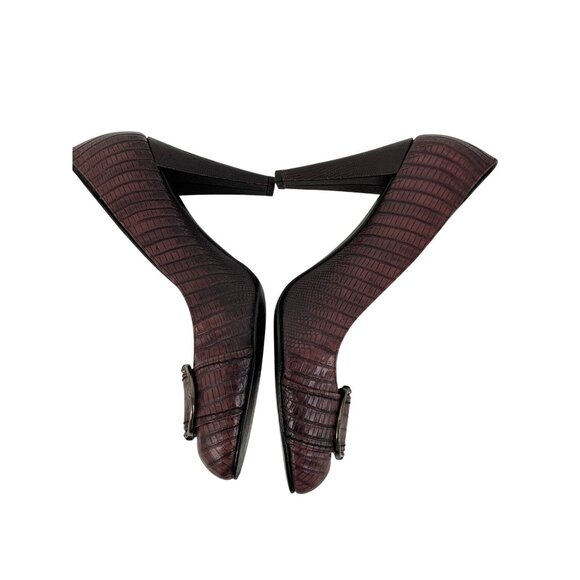 Rare VTG Stuart Weitzman Lizard Embossed Leather Mid Heels 6.5M Pump Shoes 8765 - Picture 2 of 13